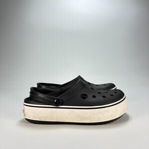 CROCS Black Platform Clogs with White Trim